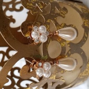 Vintage Faux Pearl and Crystal Drop Earrings